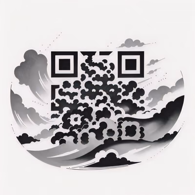 Облака над холмами: QR-код в стиле татуировки тушью для переводных тату — изображение 1