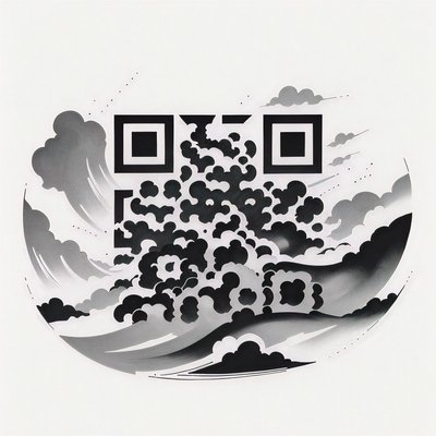 丘陵云朵水墨纹身二维码艺术临时纹身设计