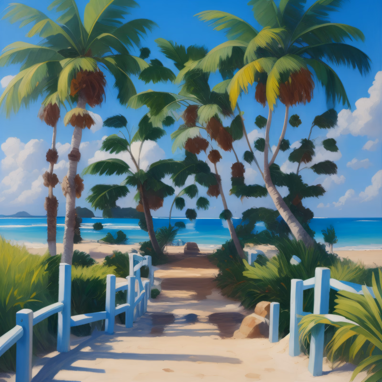 Tropical Beach Path Palm Painting QR Code Art — image 1