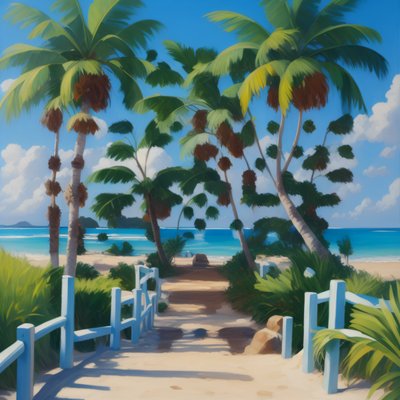 Tropical Beach Path Palm Painting QR Code Art