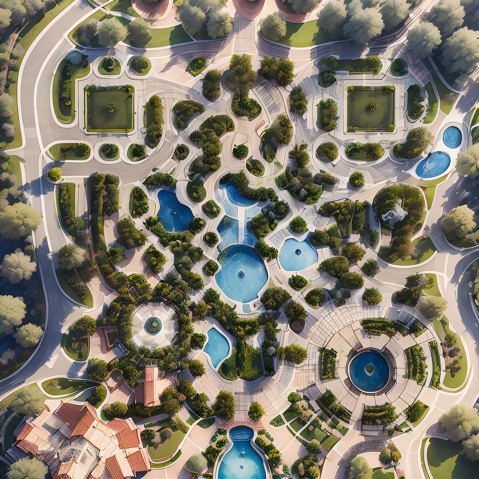 Aerial Park Fountains Digital Painting QR Code Art — image 1