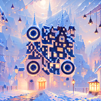Snowy Christmas Village Fantasy Winter QR Code for Greeting Cards — image 1