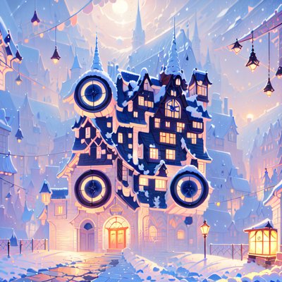 Snowy Christmas Village Fantasy Winter QR Code for Greeting Cards