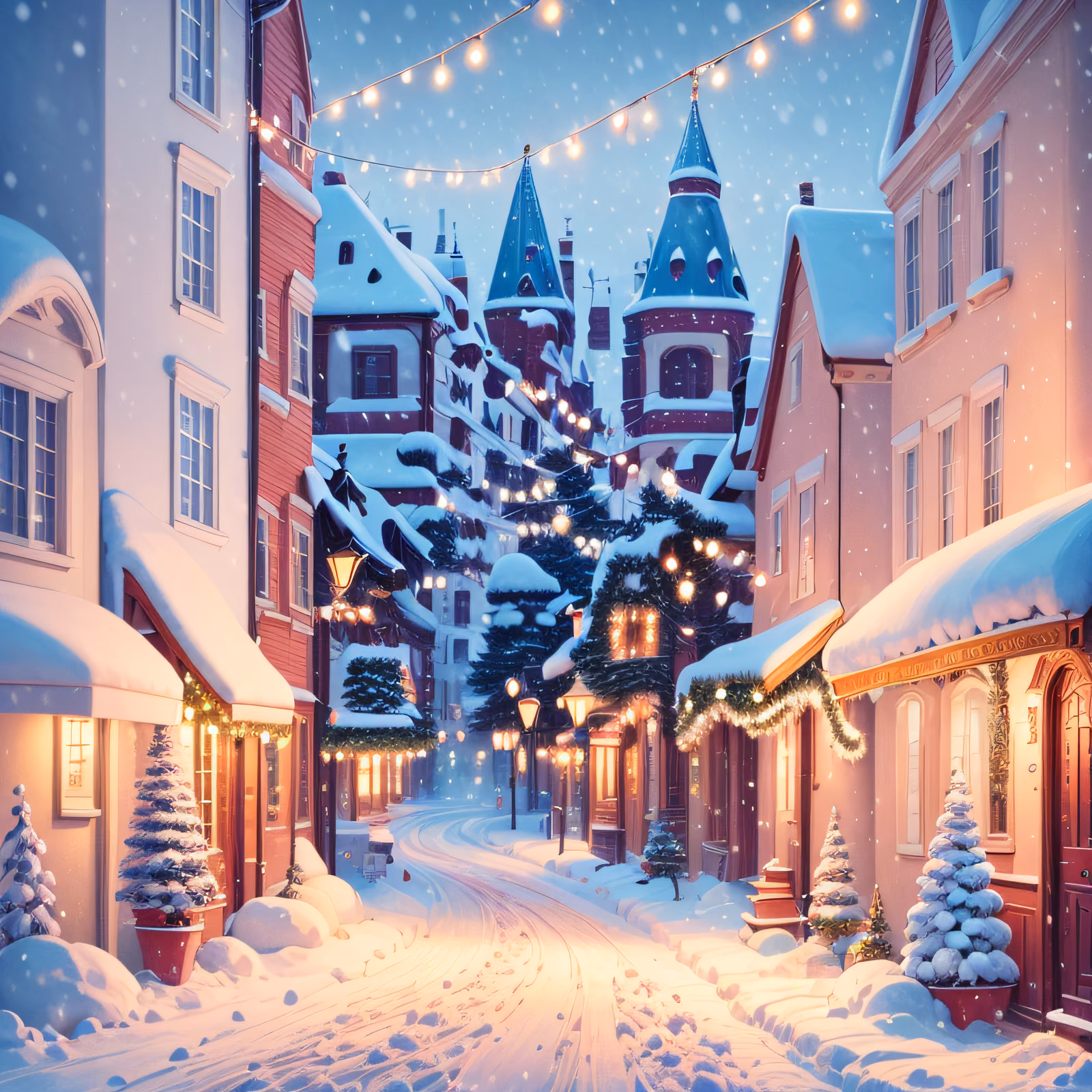 Snowy Christmas Village Street Winter QR Code for Greeting Cards — image 1