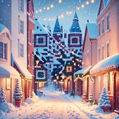 Snowy Christmas Village Street Winter QR Code for Greeting Cards