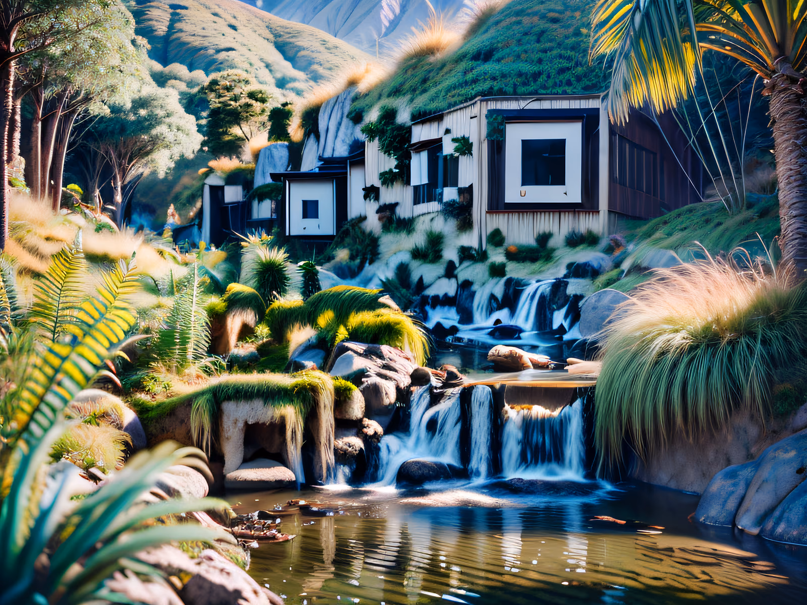 New Zealand Valley Waterfall Photorealistic QR Code Art — image 1