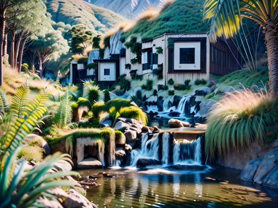 New Zealand Valley Waterfall Photorealistic QR Code Art