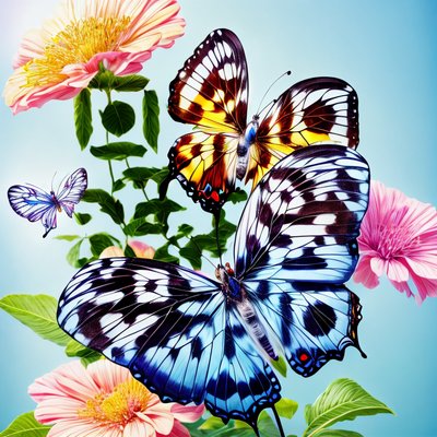 Butterflies and Pink Flowers Photorealistic Leaves QR Code Art