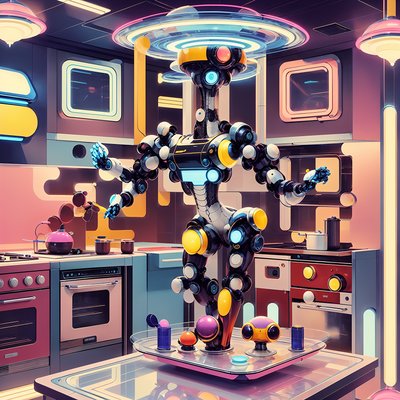 Retro Kitchen Robot Futuristic QR Code for Posters