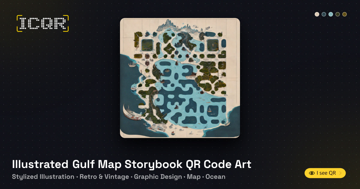 Illustrated Gulf Map Storybook QR Code Art • ICQR