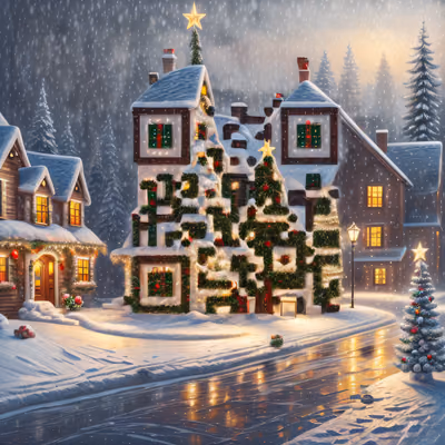 Snowy Christmas Village Digital Painting QR Code for Greeting Cards — image 1