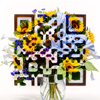 Sunflower Delphinium Bouquet Photo QR Code Art — image 1