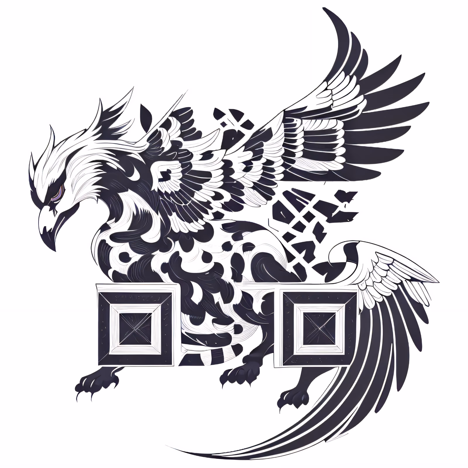 Грифон чёрной тушью: векторный QR-код для временных татуировок — изображение 1