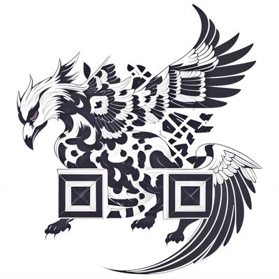 Griffin Black Tattoo Vector QR Code for Temporary Tattoos