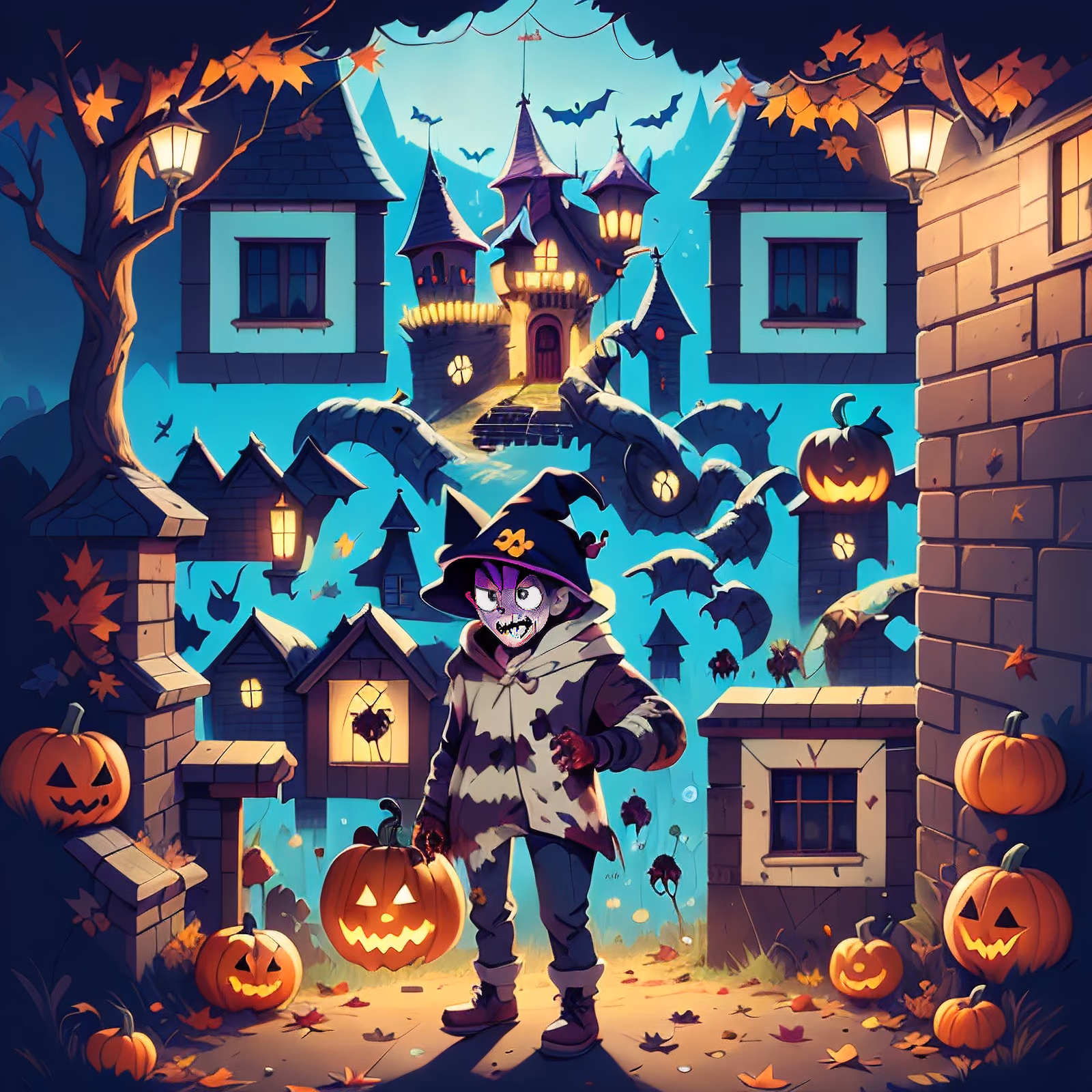 Дружелюбный зомби в замке на Хеллоуин: игровой QR-код для постеров — изображение 1