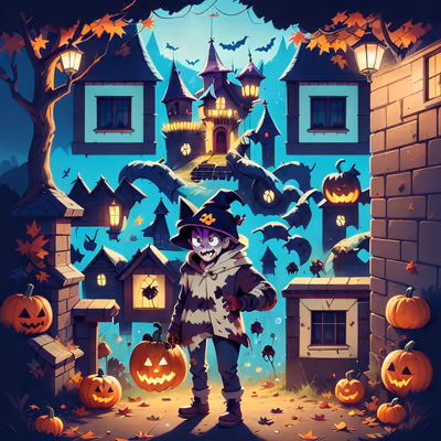Дружелюбный зомби в замке на Хеллоуин: игровой QR-код для постеров — изображение 1