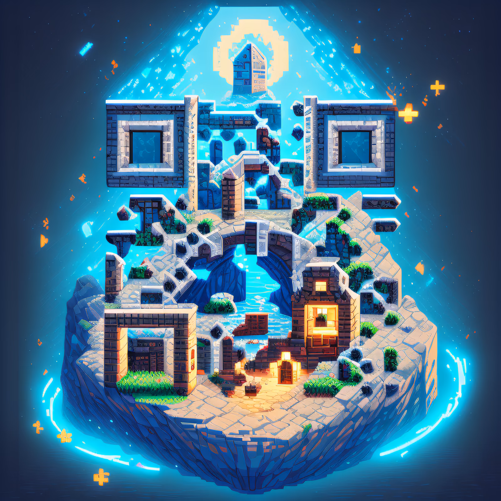 Парящий пиксельный остров с руинами: QR-код — изображение 1