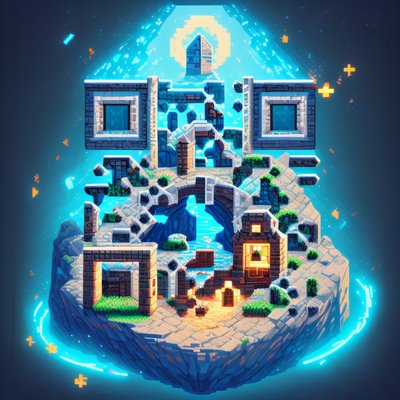 Floating Pixel Island Ruins QR Code Art
