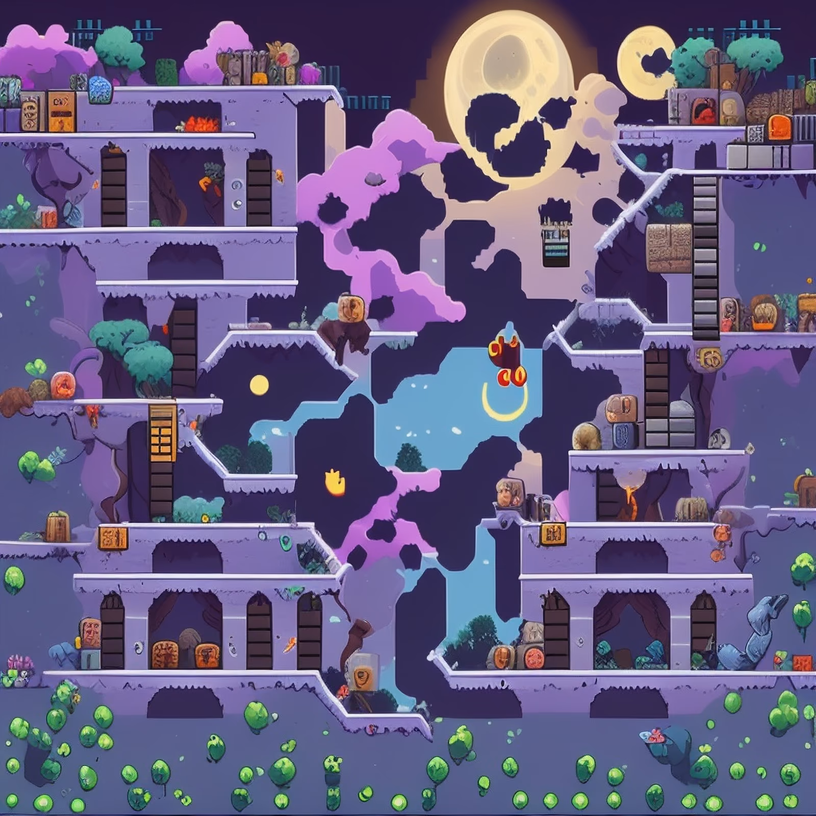 Pixel Art Moonlit Game Level QR Code for Posters — image 1
