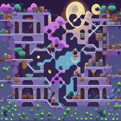 Pixel Art Moonlit Game Level QR Code for Posters