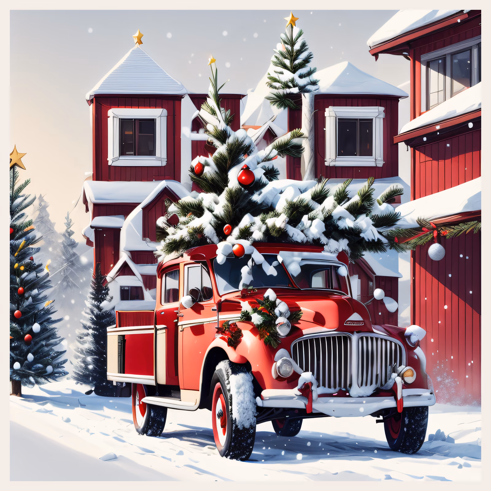 Vintage Red Truck Christmas Tree QR Code for Greeting Cards — image 1