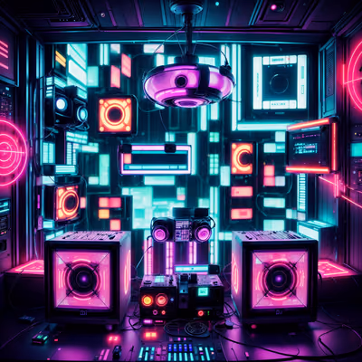 Neon DJ Booth Cyberpunk Interior QR Code for Posters — image 1