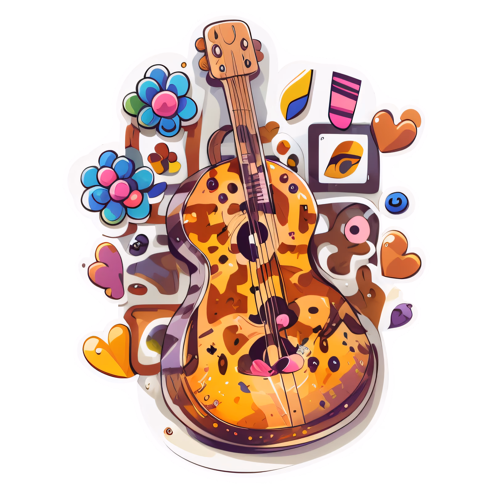 Floral Guitar Vector Sticker QR Code for Stickers — image 1
