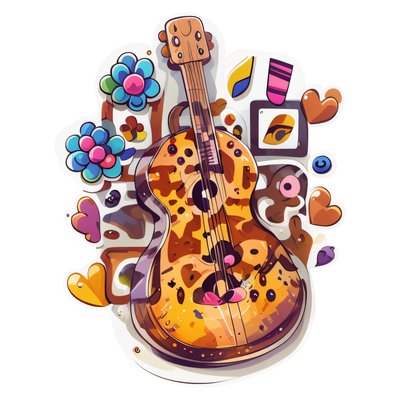 Floral Guitar Vector Sticker QR Code for Stickers