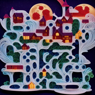 Moonlit Village Paper Quilling QR Code Art