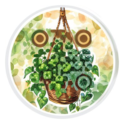 Hanging Ivy Basket Vector Plant QR Code for Stickers