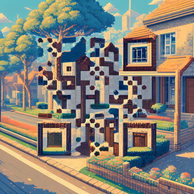 Suburban Street Pixel Art QR Code for Posters — image 1