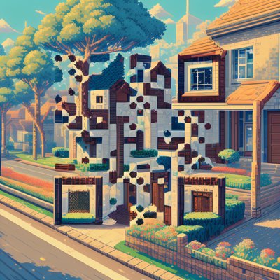 Suburban Street Pixel Art QR Code for Posters