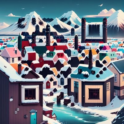 Snowy Reykjavik Rooftops Game Art QR Code for Posters