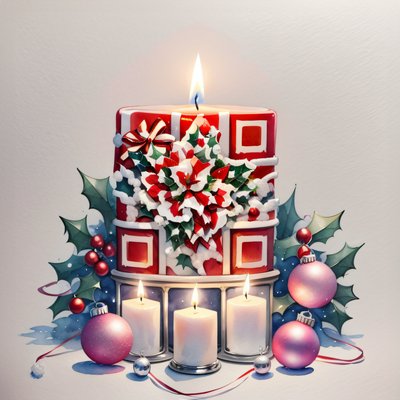 Рождественская свеча в акварели: QR-код для открыток