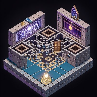 Изометрическая комната подземелья 3D: QR-код для постеров