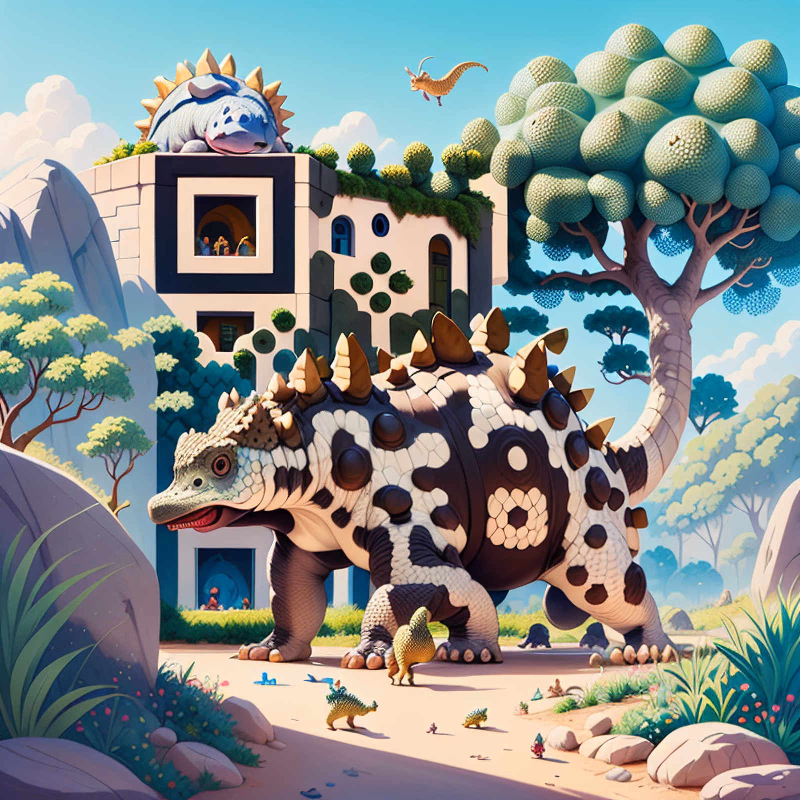 Ankylosaurus Cartoon Gouache QR Code Art — image 1