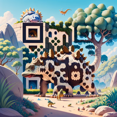 Ankylosaurus Cartoon Gouache QR Code Art — image 1