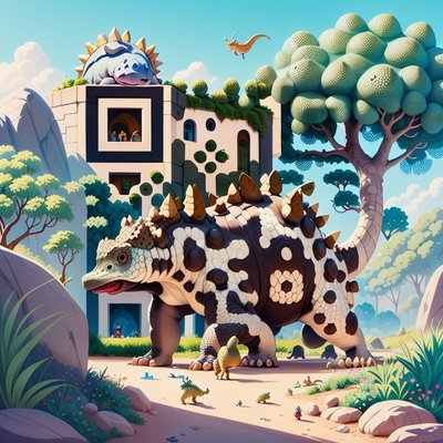 Ankylosaurus Cartoon Gouache QR Code Art