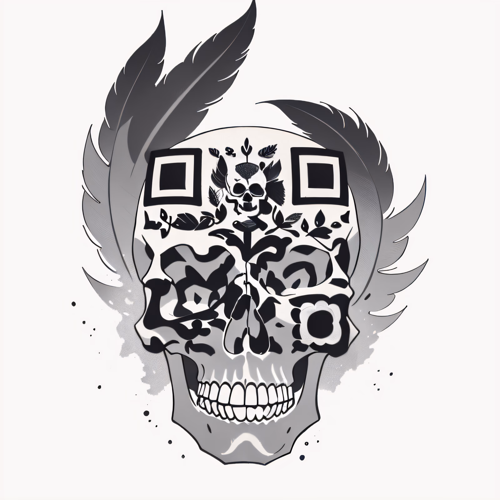 Feathered Skull Tattoo QR Code for Temporary Tattoos — image 1