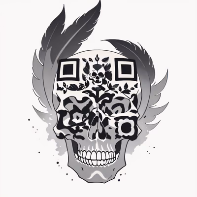 Feathered Skull Tattoo QR Code for Temporary Tattoos — image 1