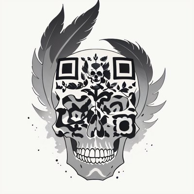 Feathered Skull Tattoo QR Code for Temporary Tattoos