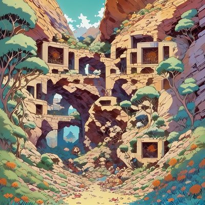 Canyon Cliff Dwellings Comic Style QR Code Art