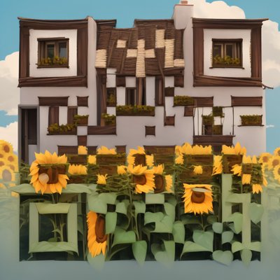 Домик с подсолнухами: QR-код в 3D стиле
