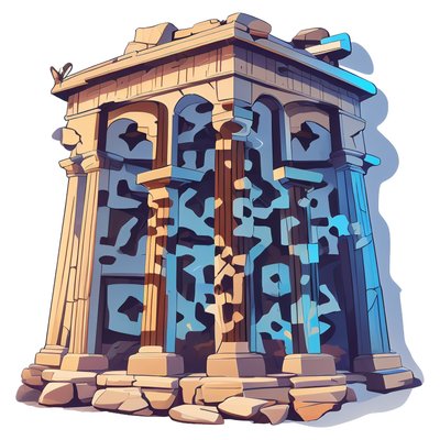 Ancient Temple Ruins Vector QR Code for Stickers