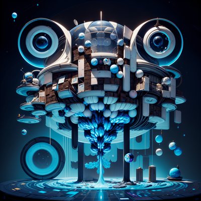 Парящая библиотека в стиле научной фантастики: 3D QR-код для постеров
