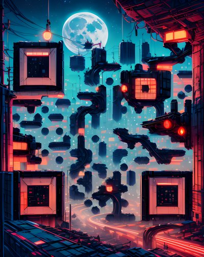 Cyberpunk Night City Moon QR Code for Posters