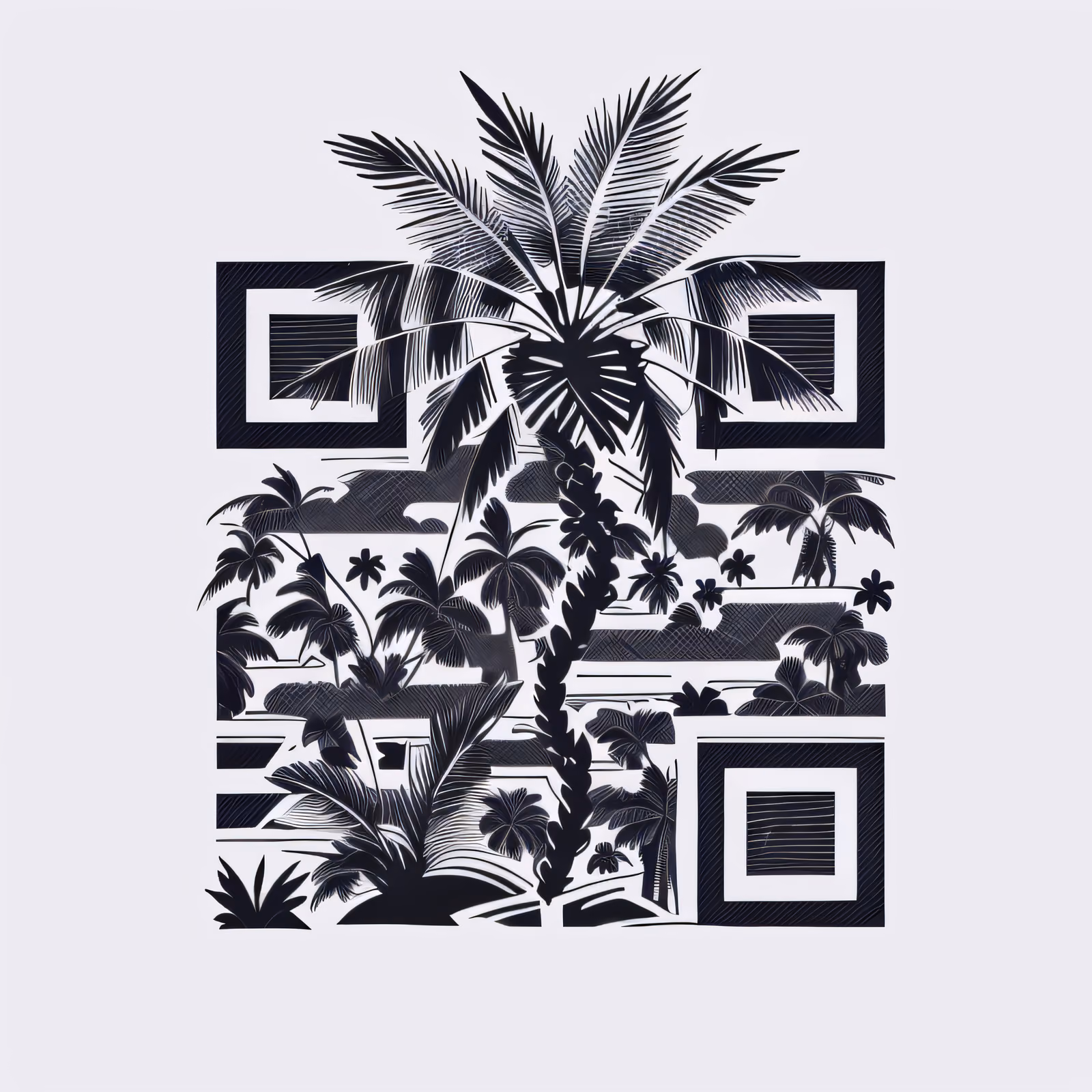 Тропическая пальма в линейной графике: QR-код для временных татуировок — изображение 1