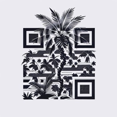 Tropical Palm Tree Line Art QR Code for Temporary Tattoos