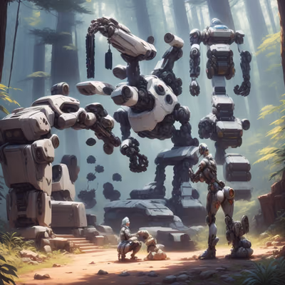 Giant Forest Mechs Concept Art QR Code for Posters — image 1