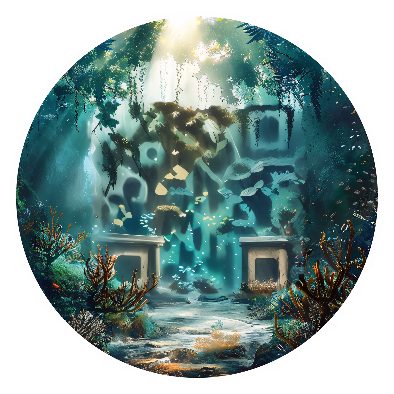 Underwater Kelp Forest Ruins QR Code for Stickers — image 1